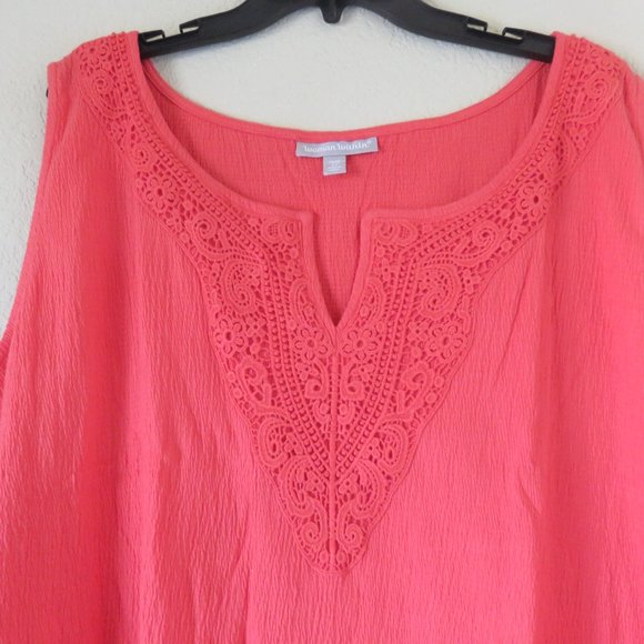 Woman Within lace embroidery tank top sleeveless shirt red coral plus size 34/36 - Picture 2 of 5